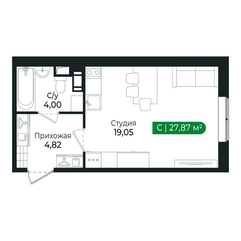 Квартира-студия, 27.8 м² в ЖК "Сертолово Парк" - планировка, фото №1