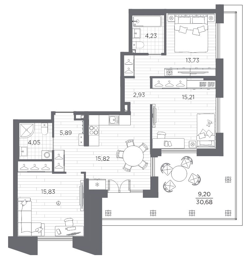 3-комнатная квартира, 86.89 м² в ЖК "Галерная гавань" - планировка, фото №1