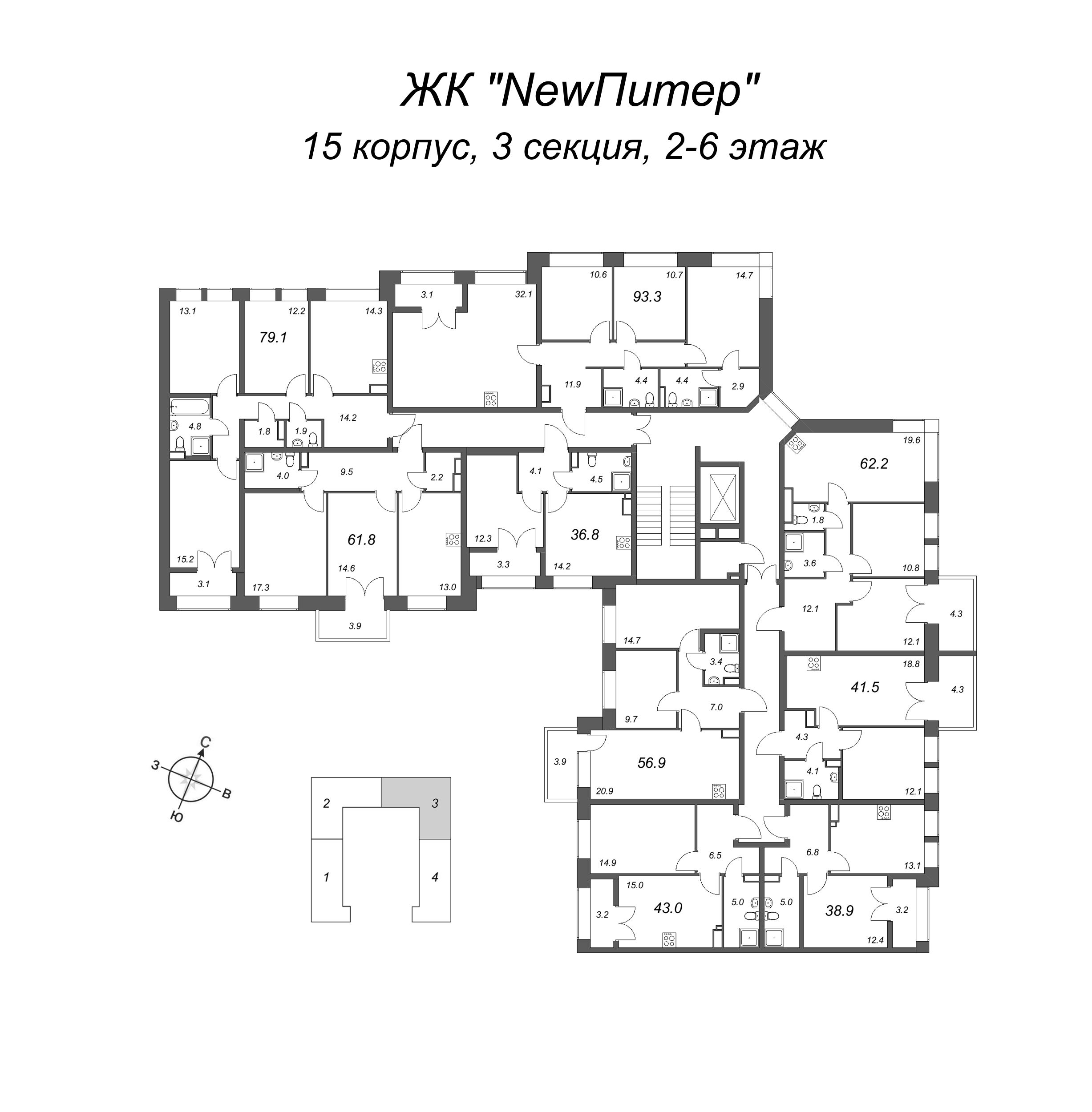 1-комнатная квартира, 36.6 м² в ЖК "NewПитер 2.0" - планировка этажа