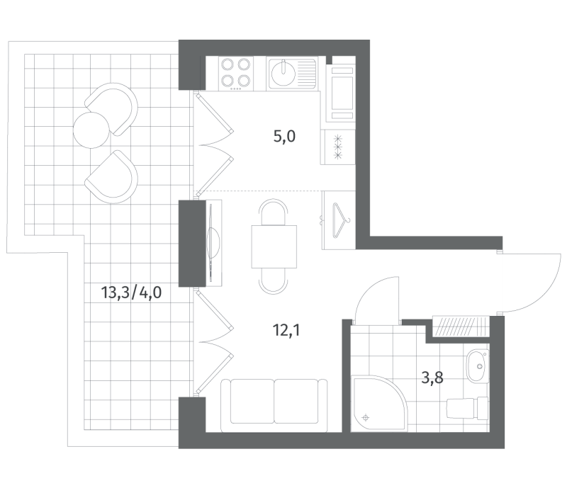 Квартира-студия, 24.9 м² в ЖК "Парусная 1" - планировка, фото №1