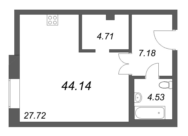 Квартира-студия, 44.14 м² в ЖК "Фонтанка 130" - планировка, фото №1