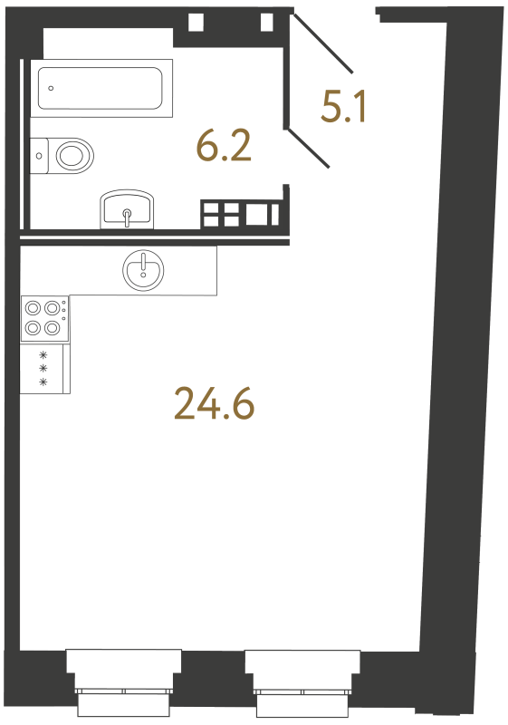 Квартира-студия, 35.9 м² в ЖК "Светоч" - планировка, фото №1
