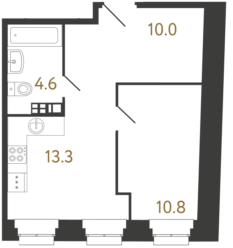 1-комнатная квартира, 38.7 м² в ЖК "Светоч" - планировка, фото №1