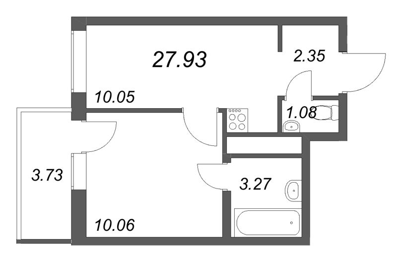 1-комнатная квартира, 27.93 м² в ЖК "Аэросити Лайф" - планировка, фото №1