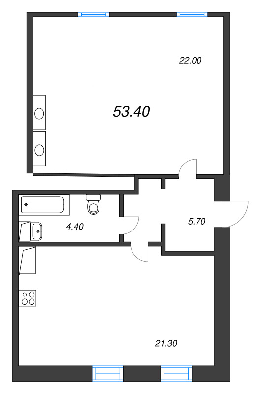 2-комнатная (Евро) квартира, 63.6 м² в ЖК "Крона" - планировка, фото №1