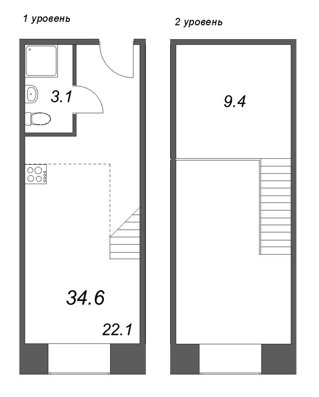 Квартира-студия, 34.6 м² в ЖК "Пространство by Avenue-Apart" - планировка, фото №1