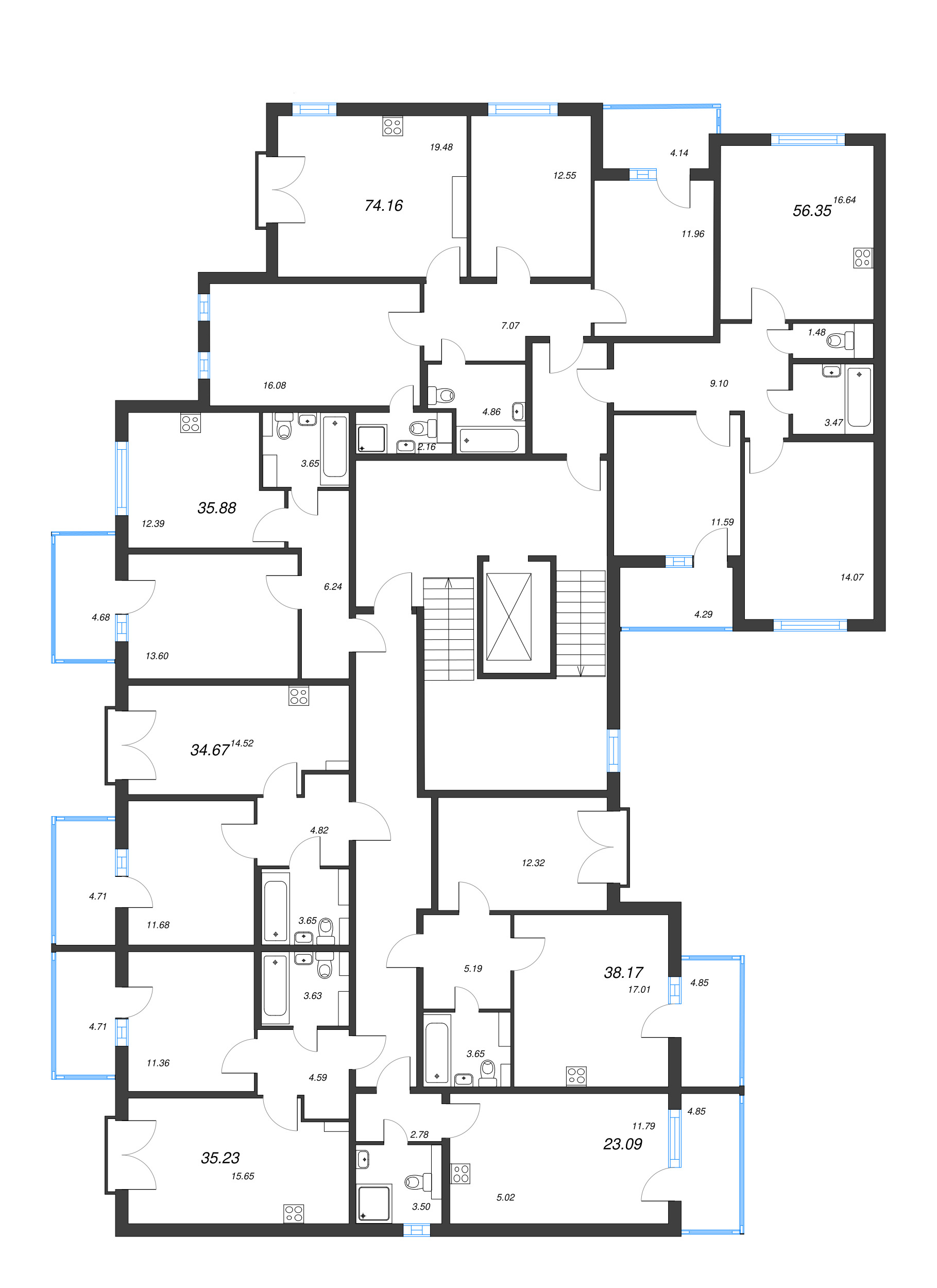 Квартира-студия, 23.09 м² в ЖК "Любоград" - планировка этажа