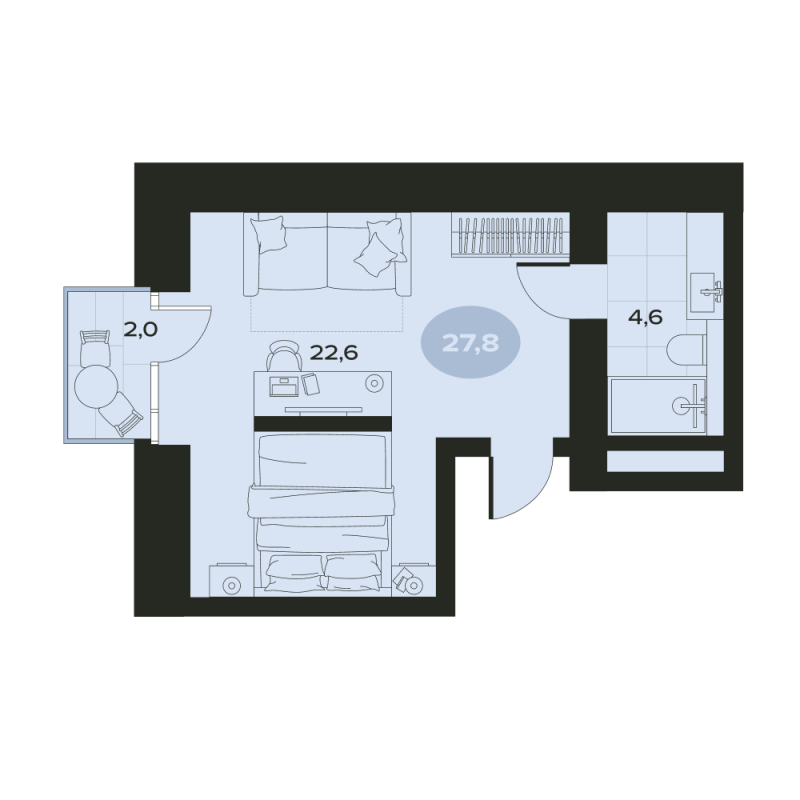 1-комнатная квартира, 29.2 м² в ЖК "Место в Смолячково" - планировка, фото №1