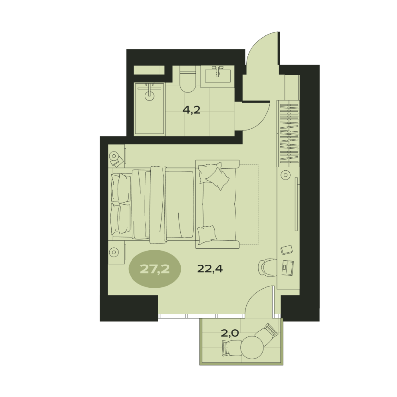 1-комнатная квартира, 28.6 м² в ЖК "Место в Смолячково" - планировка, фото №1