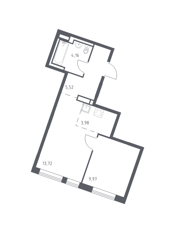 2-комнатная (Евро) квартира, 37.35 м² - планировка, фото №1