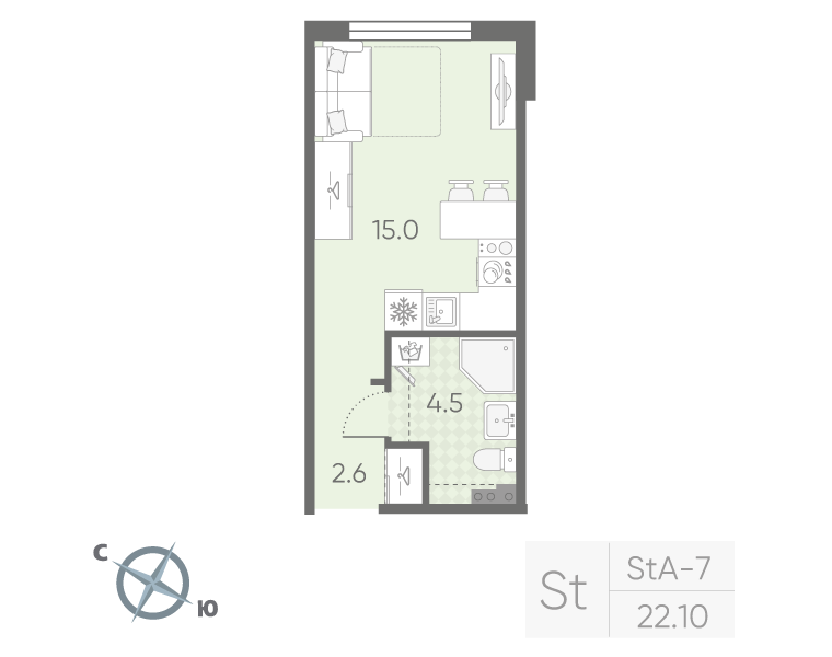Квартира-студия, 22.1 м² в ЖК "Пулково Lake" - планировка, фото №1