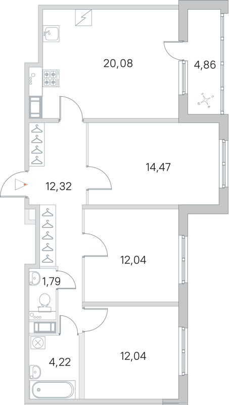 4-комнатная (Евро) квартира, 76.96 м² - планировка, фото №1