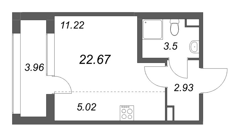 Квартира-студия, 22.67 м² в ЖК "Дубровский" - планировка, фото №1