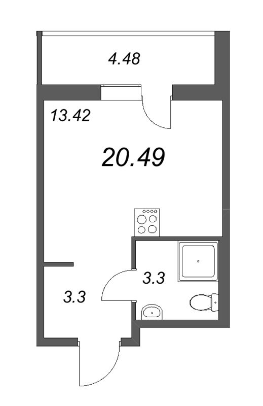 Квартира-студия, 20.49 м² - планировка, фото №1
