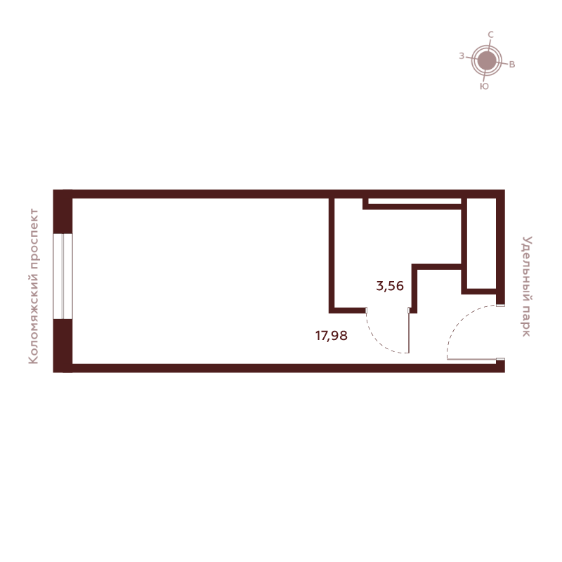 Квартира-студия, 21.54 м² в ЖК "Saan" - планировка, фото №1