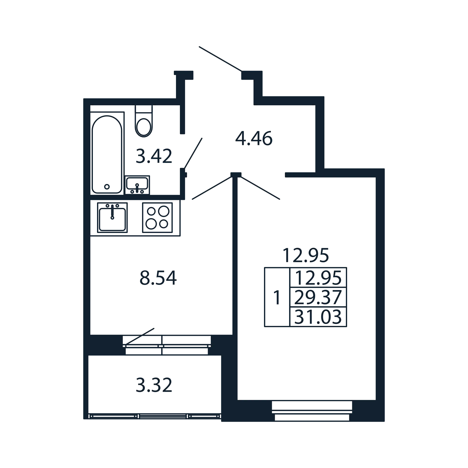 1-комнатная квартира, 29.37 м² в ЖК "Полис Новоселье" - планировка, фото №1