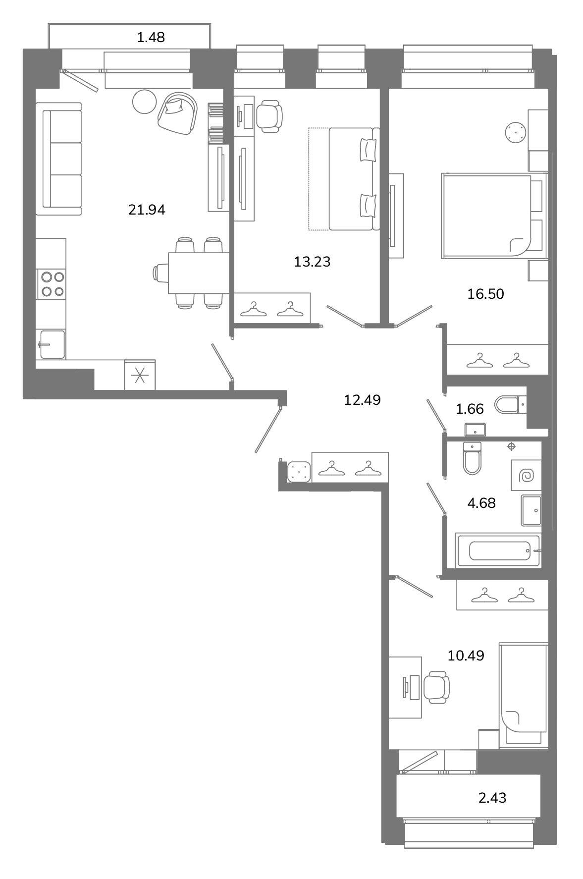 4-комнатная (Евро) квартира, 82.64 м² в ЖК "Твой космос" - планировка, фото №1