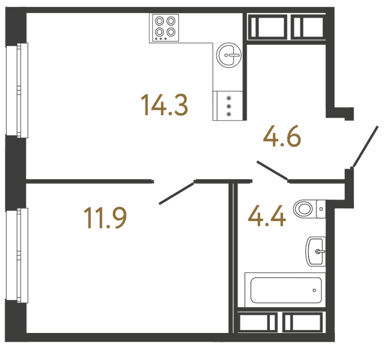 1-комнатная квартира, 35.2 м² в ЖК "Передвижники" - планировка, фото №1