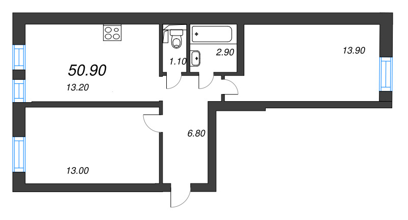 2-комнатная квартира, 50.9 м² в ЖК "Эко Квартал Нега" - планировка, фото №1