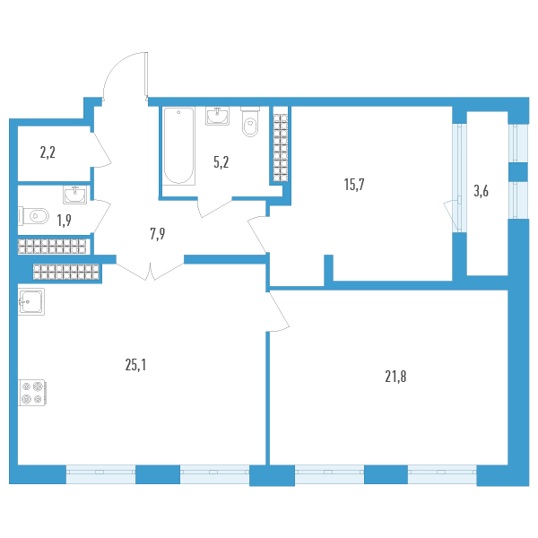 3-комнатная (Евро) квартира, 81.6 м² в ЖК "Дефанс Премиум" - планировка, фото №1