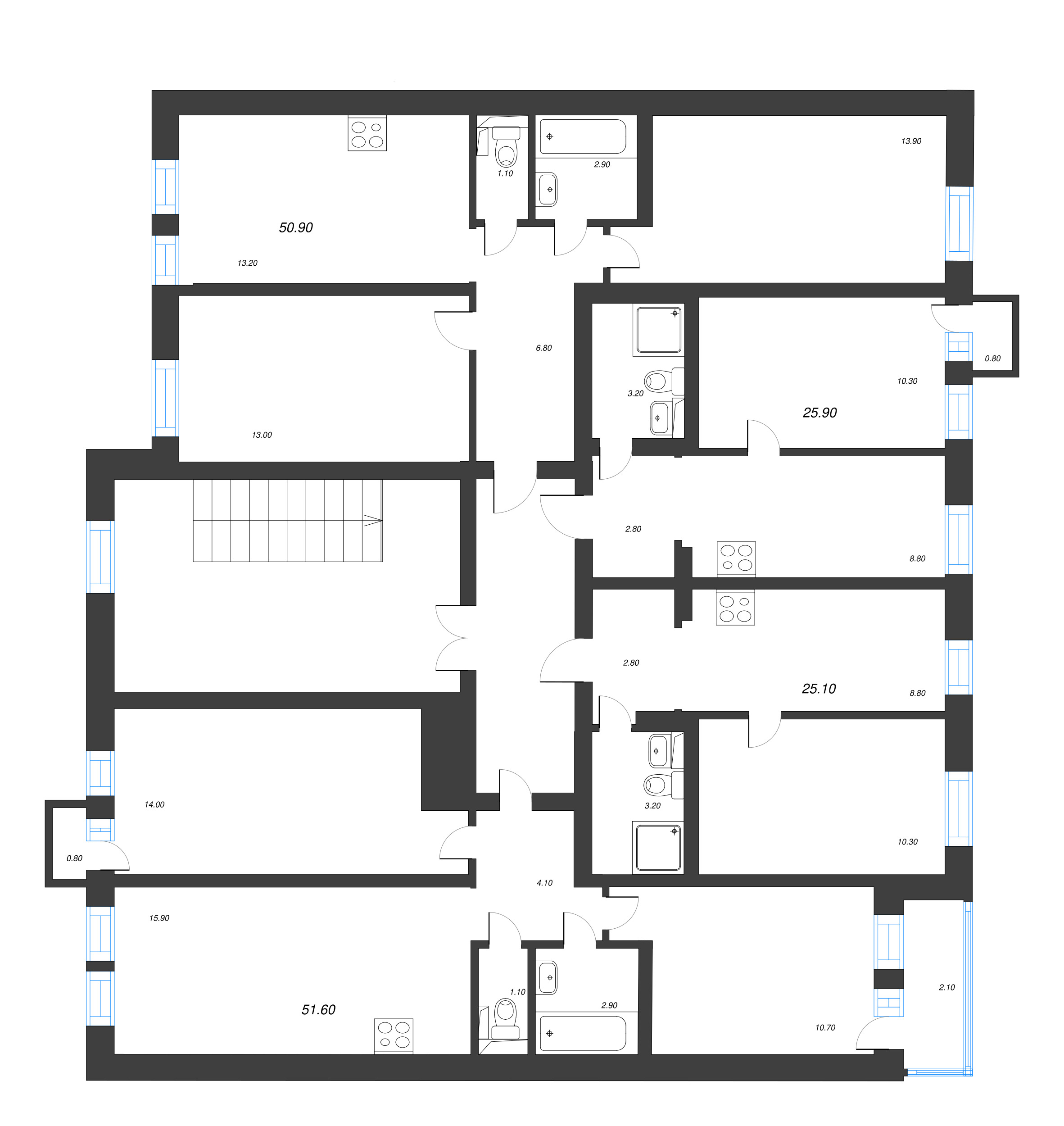1-комнатная квартира, 25.1 м² в ЖК "Эко Квартал Нега" - планировка этажа