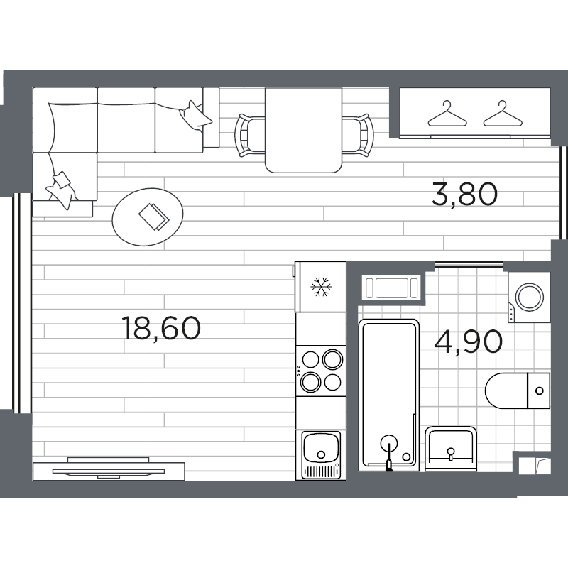 Квартира-студия, 27.3 м² в ЖК "PLUS Пулковский" - планировка, фото №1