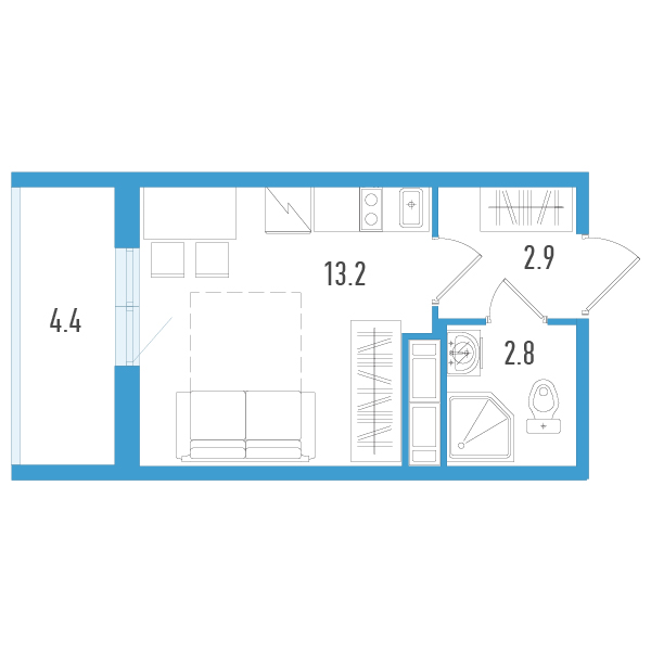 Квартира-студия, 20.2 м² в ЖК "Аэросити" - планировка, фото №1