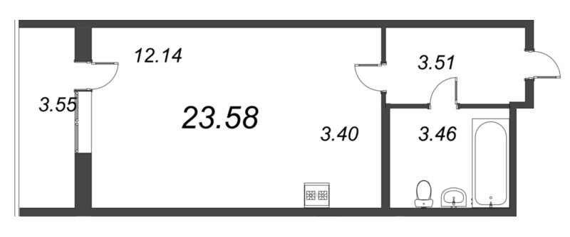 Квартира-студия, 23.58 м² в ЖК "Капральский" - планировка, фото №1
