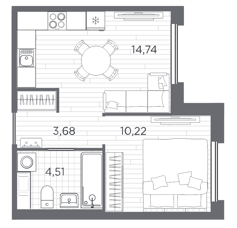 1-комнатная квартира, 33.15 м² в ЖК "PLUS Пулковский" - планировка, фото №1