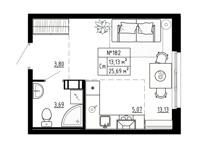 Квартира-студия, 25.7 м² в ЖК "Аннино Сити" - планировка, фото №1