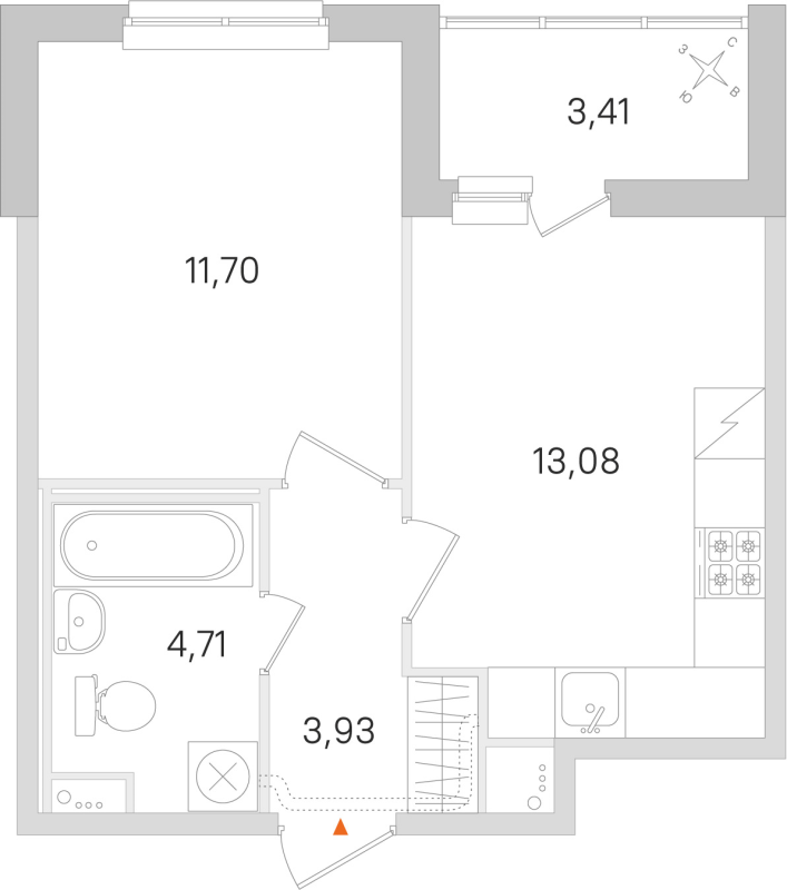1-комнатная квартира, 33.42 м² в ЖК "Ясно.Янино" - планировка, фото №1