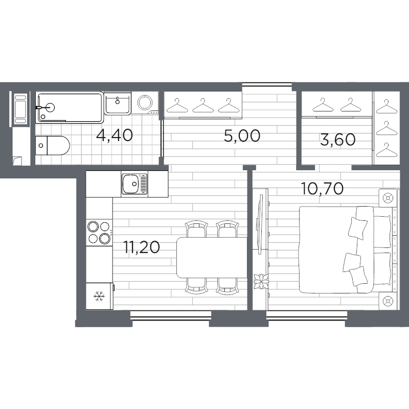 1-комнатная квартира, 34.9 м² в ЖК "PLUS Пулковский" - планировка, фото №1
