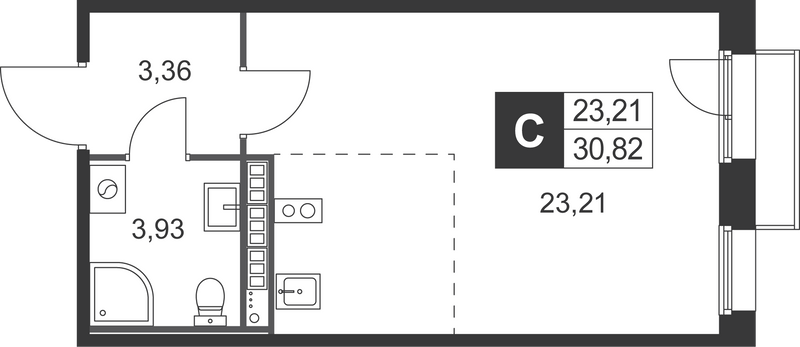 Квартира-студия, 30.82 м² в ЖК "Слобода" - планировка, фото №1