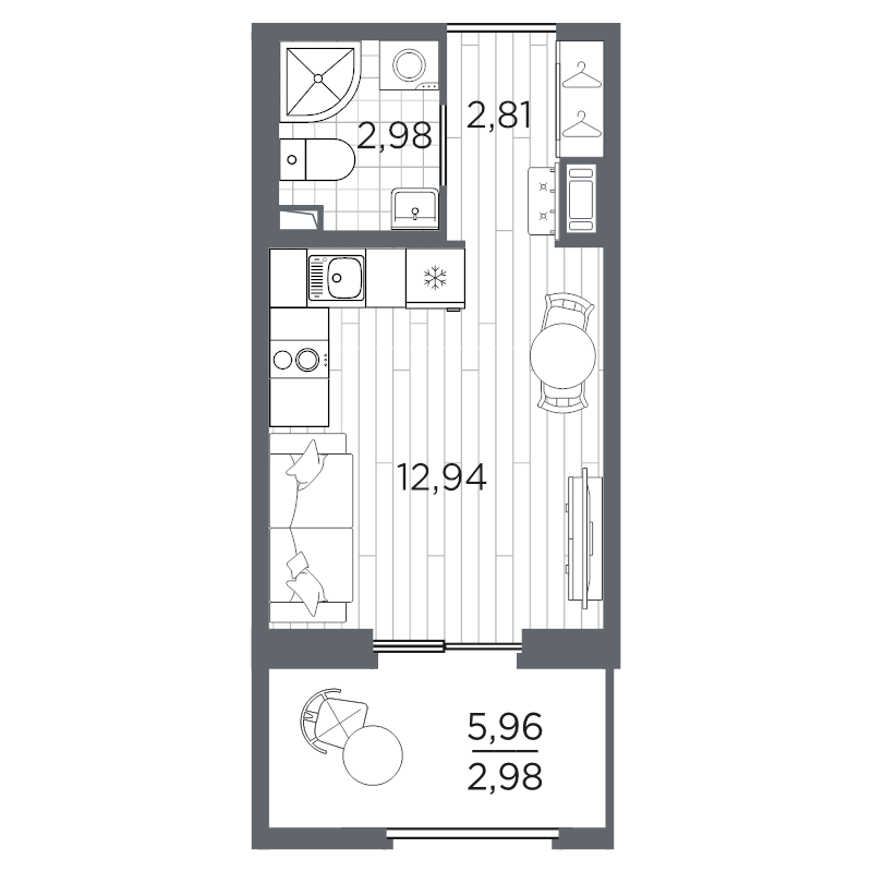 Квартира-студия, 21.71 м² в ЖК "Оптимист" - планировка, фото №1