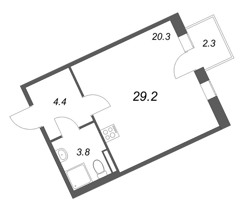 Квартира-студия, 29.2 м² в ЖК "Экография" - планировка, фото №1