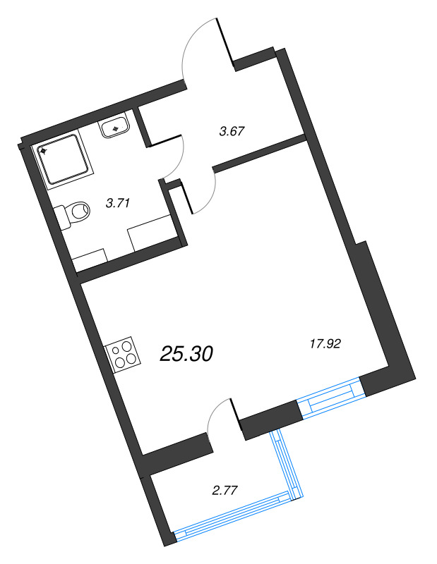 Квартира-студия, 25.3 м² в ЖК "ПАТИО. Уютный квартал" - планировка, фото №1
