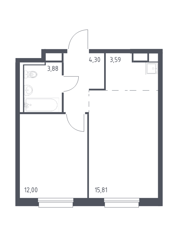 2-комнатная (Евро) квартира, 39.58 м² в ЖК "Новые Лаврики" - планировка, фото №1