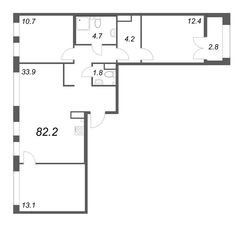 4-комнатная (Евро) квартира, 82.2 м² - планировка, фото №1