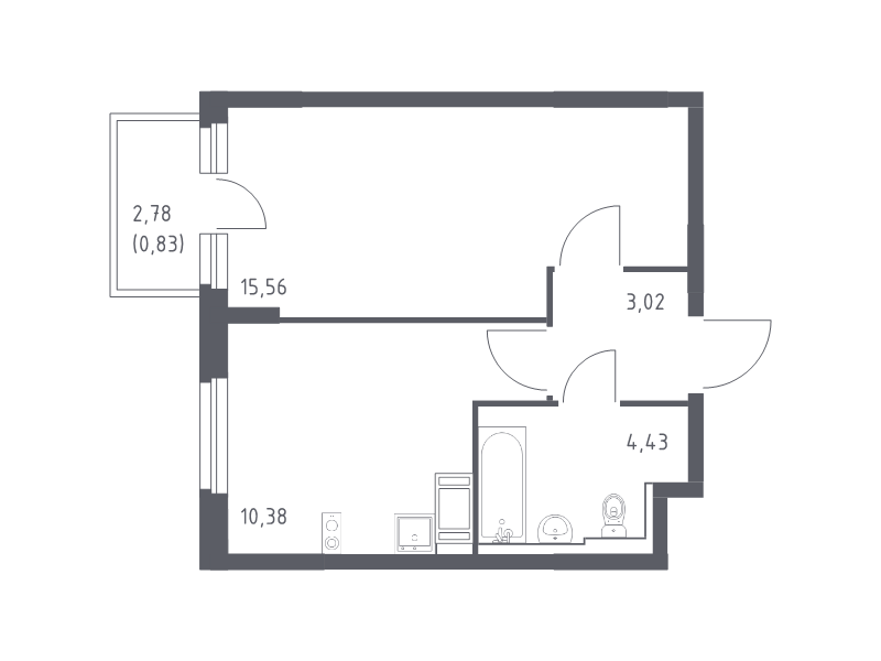 1-комнатная квартира, 34.28 м² в ЖК "Новое Колпино" - планировка, фото №1