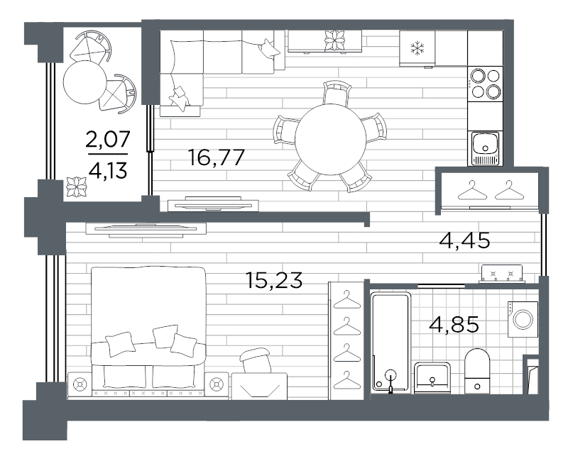2-комнатная (Евро) квартира, 43.37 м² в ЖК "Ассамблея" - планировка, фото №1