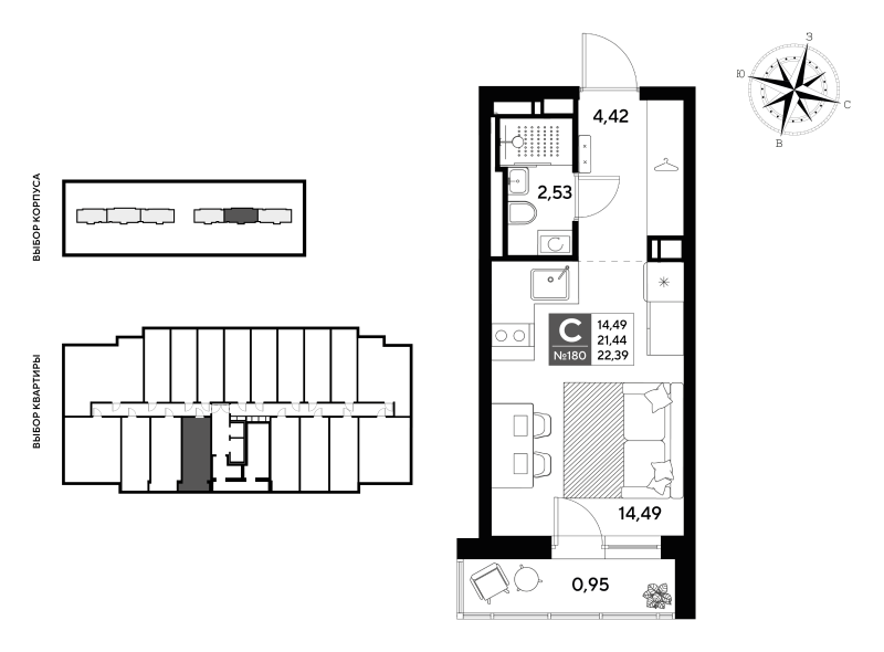 Квартира-студия, 22.39 м² в ЖК "Догма Юкки" - планировка, фото №1