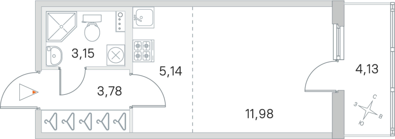 Квартира-студия, 24.05 м² - планировка, фото №1