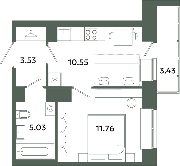 1-комнатная квартира, 32.59 м² в ЖК "Загляденье" - планировка, фото №1