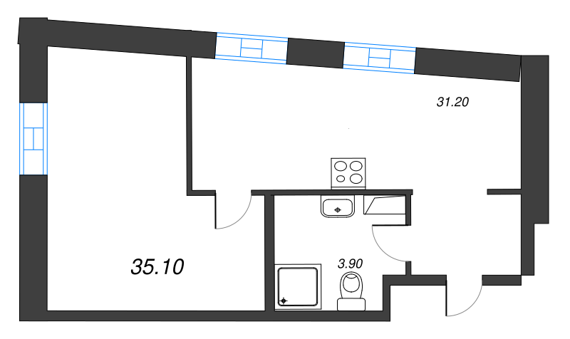 1-комнатная квартира, 34.4 м² в ЖК "VIDI" - планировка, фото №1