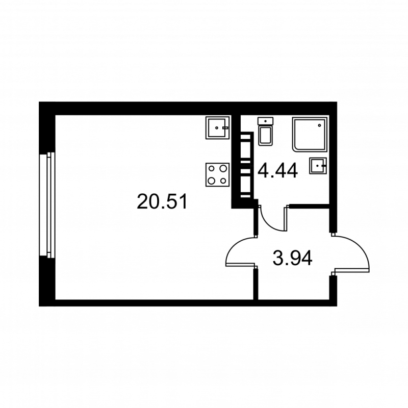 Квартира-студия, 28.89 м² в ЖК "Квартал Заречье" - планировка, фото №1