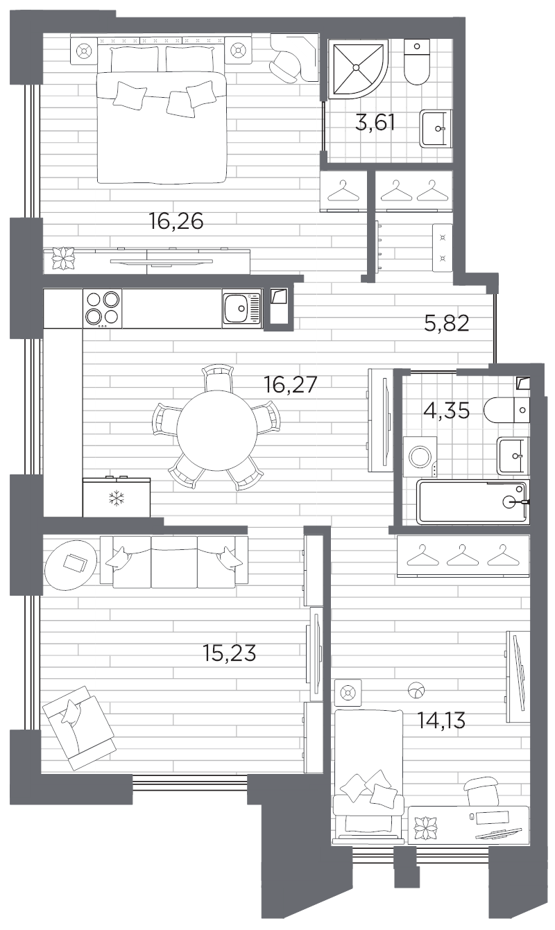 4-комнатная (Евро) квартира, 75.67 м² в ЖК "Галерная гавань" - планировка, фото №1