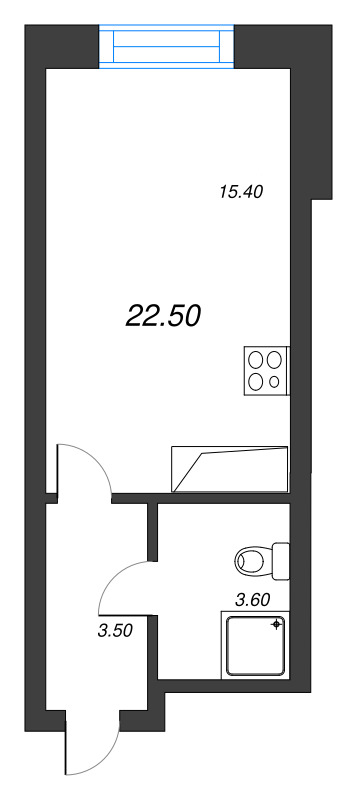 Квартира-студия, 22.7 м² в ЖК "Большая Охта" - планировка, фото №1