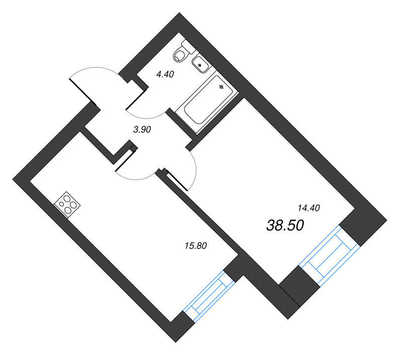 1-комнатная квартира, 38.5 м² в ЖК "Листва" - планировка, фото №1