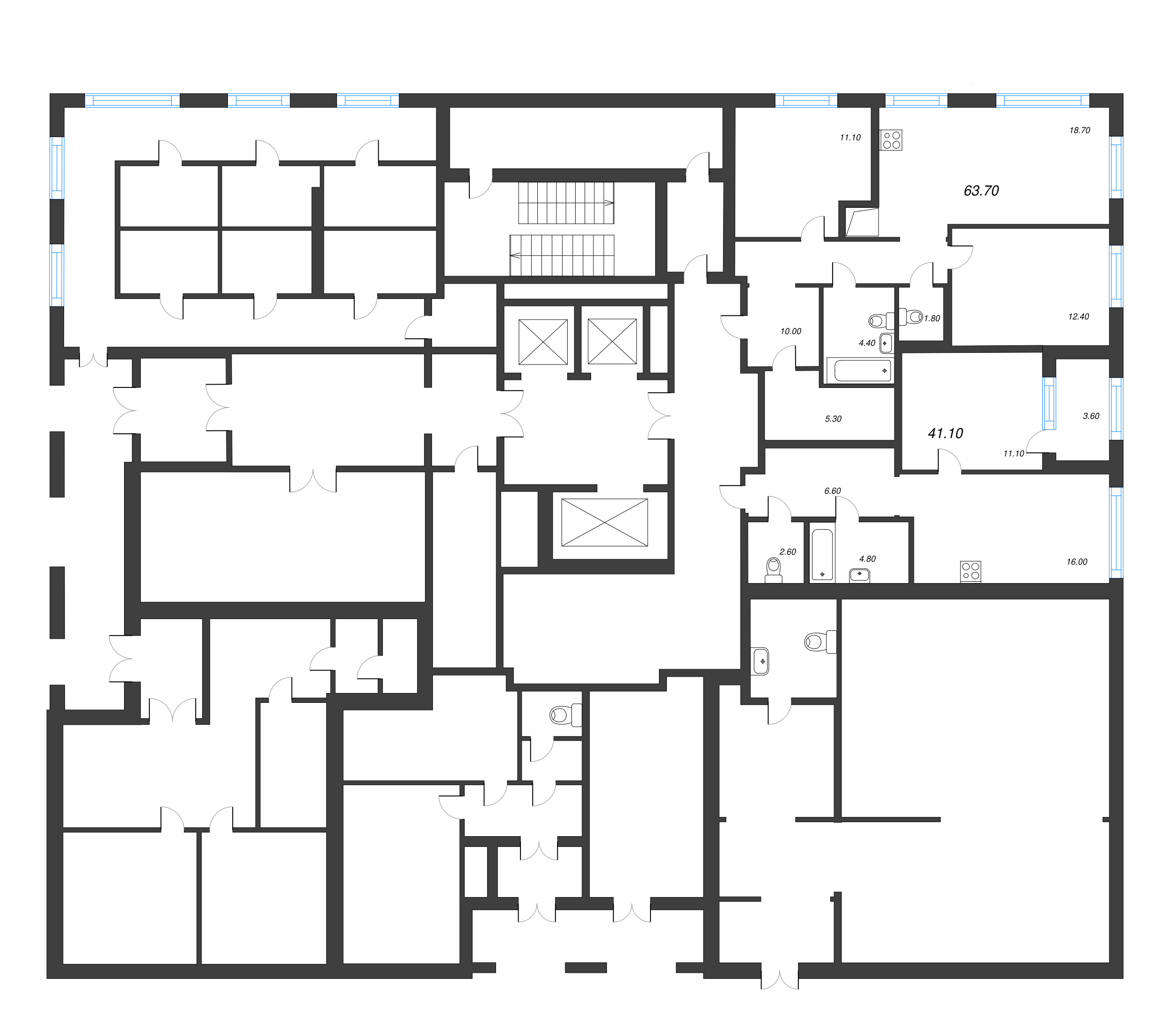 2-комнатная (Евро) квартира, 41.1 м² в ЖК "Струны" - планировка этажа