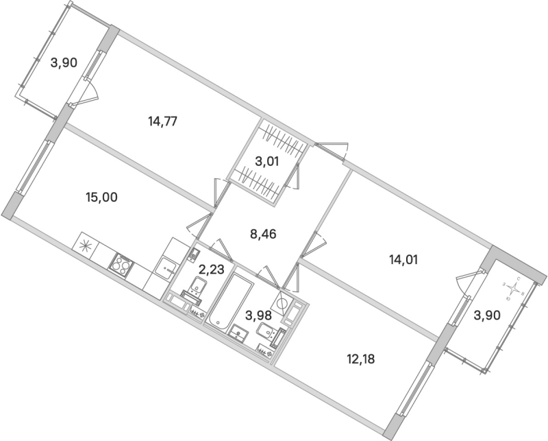 3-комнатная квартира, 73.64 м² в ЖК "Любоград" - планировка, фото №1
